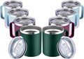 MEWAY 12oz Coffee Mug With Handle 2 Pack Bulk,Stainless Steel Insulated Travel Tumblers With Sliding Lid,Double Wall Vacuum Camping Cup for Hot & Cold Drinks Tea (Forest Green&Plum,Set of 8)