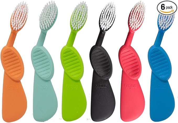 RADIUS Flex Brush with Soft Bristles Toothbrush BPA Free & ADA Accepted Designed to Improve Gum Health & Reduce Issues - Right Hand - Assorted - Pack of 6