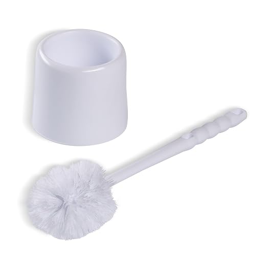 Sparta 16-Inch Durable Toilet Brush with Storage Holder, Bowl Brush with Caddy with Sturdy Polypropylene Bristles for Effective Cleaning, White Plastic Handle for Secure Grip, White (Pack of 24)