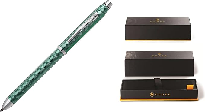 Cross Tech3+ Refillable Multi-Function Ballpoint Pen with Stylus, Medium Ballpen (Black and Red Ink) and Pencil, in one sleek writing instrument.Includes Luxury Gift Box - Translucent Green Barrel.