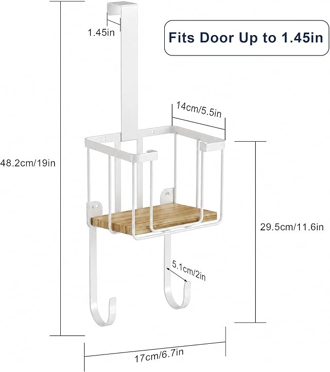 ORLESS Ironing Board Hanger Over Door & Wall Mount, White | 2 in 1 Heavy Duty Iron Board Holder with Storage Basket, Fits T/Y Boards, Laundry Room Space Saver