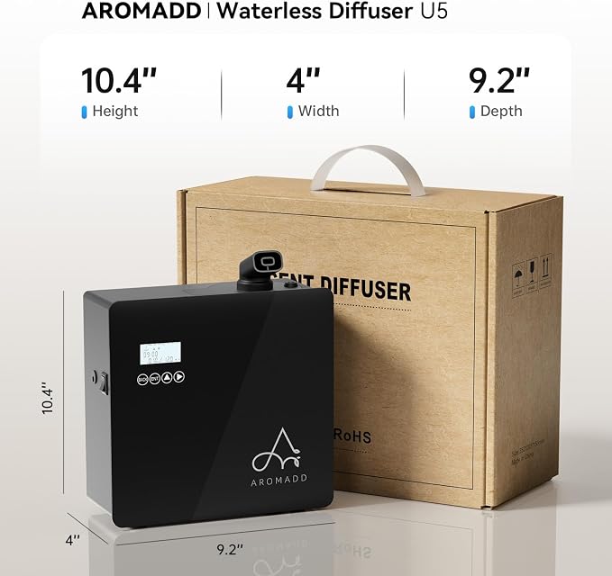 2025 Upgraded 3500 Sq.Ft Smart Scent Diffuser - HVAC System, Whole House Aroma & Hotel Collection Diffuser, Waterless Essential Oil Diffuser for Home Large Room, Cold Air Tech, 600mL (Black)