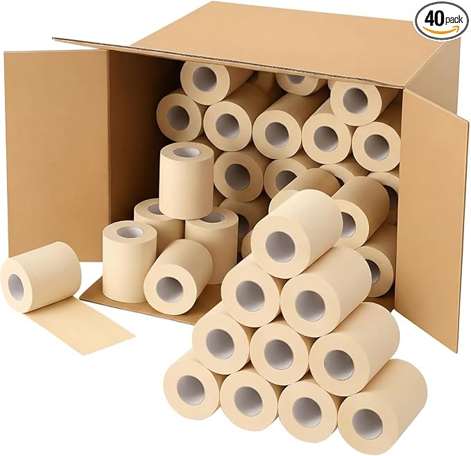 Feifeiya Bamboo Toilet Paper, 4 Ply 40 Rolls, Unbleached, Strong & Soft Toilet Tissue Bulk, Chemical Free Bathroom Tissue Rolls