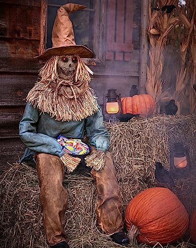 Spirit Halloween 4 Ft 6 In Scary Sitting Scarecrow Animatronic, Multicolor
