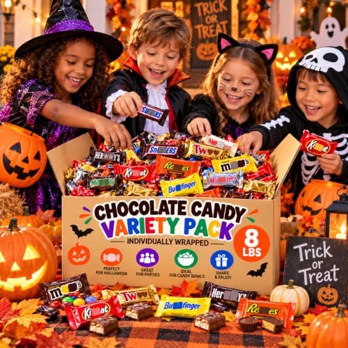 Halloween Chocolate Candy Variety Pack, 8 Lbs – Individually Wrapped Assorted Chocolate Candy for Trick or Treating, Halloween Parties, Candy Bowls, School, Office & Sharing