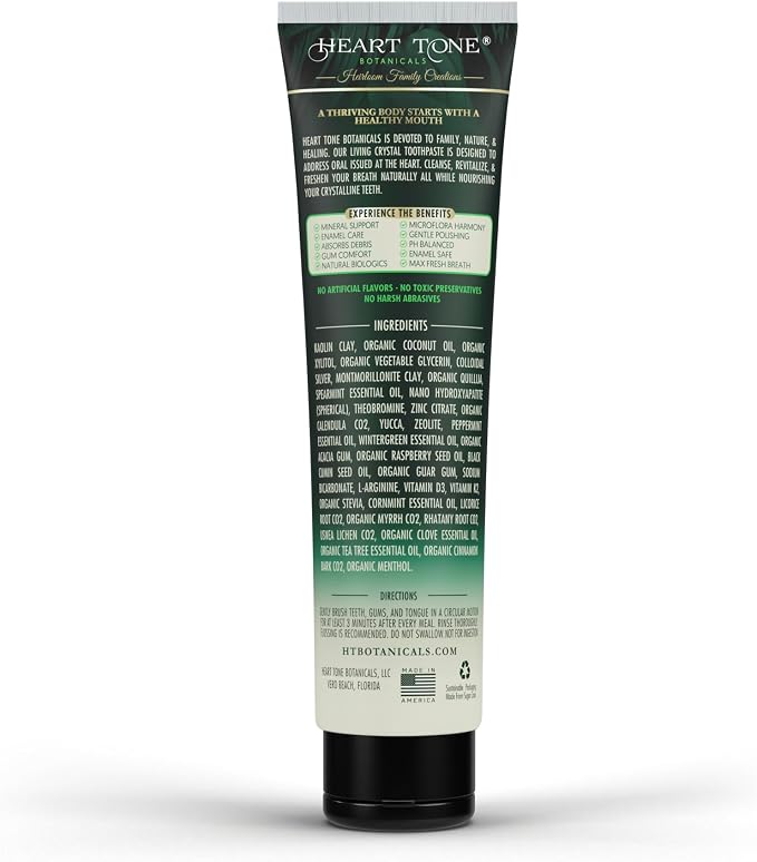 Theobromine & Hydroxyapatite Toothpaste | Living Crystal | Fluoride Free | Colloidal Silver, Bentonite Clay, L-Arginine | Low Abrasion Tested | Mint