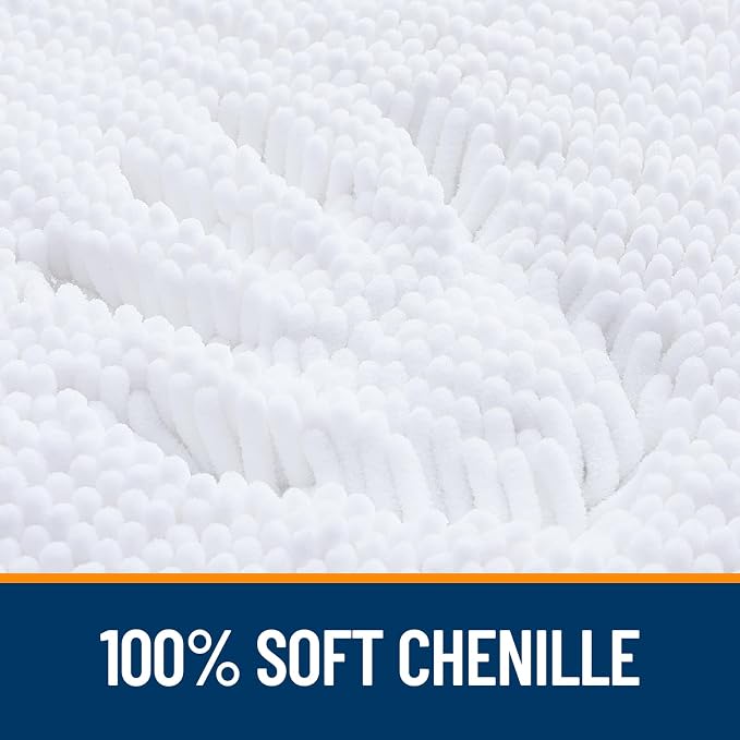 OLANLY Bathroom Rugs 34x21, Extra Soft Absorbent Chenille Bath Rugs, Rubber Backing Quick Dry, Machine Washable Bath Mats for Bathroom Floor, Tub and Shower, Home Decor Accessories, White