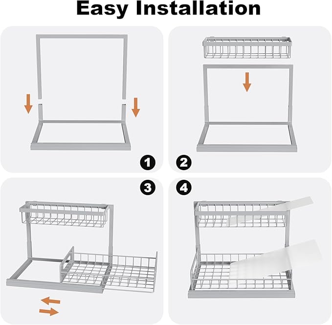 REALINN Under Sink Organizer, Pull Out Cabinet Organizer 2 Tier Slide Out Sink Shelf Cabinet Storage Shelves, Storage for Kitchen Bathroom, Grey, 1 Pack