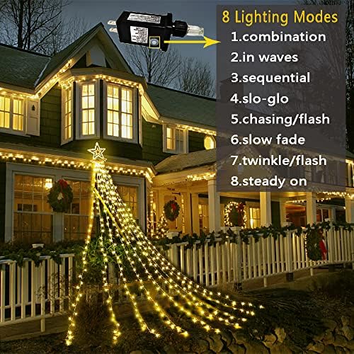 Aokudoni Christmas Lights Outdoor 12.6 ft 8-Lighting Modes Waterfall Xmas Lights Outdoor Christmas Decorations for Yard Tree House Holiday Party, Warm White