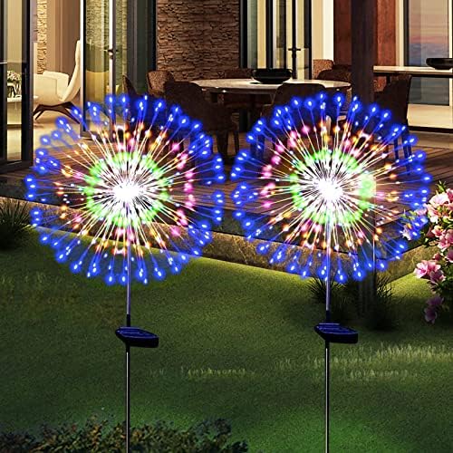 Solar Garden Firework Lights Outdoor Waterproof 2 Pack Solar Powered Art Stake Twinkle Lighting Outside Solar Lights Upgrad 180 LED Sparklers Lights for Yard Party Christmas Decorations (Colorful)