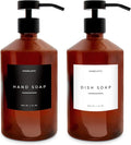 Luxury Glass Soap Dispenser Set of 2 - Elegant Amber Bottles with Matte Black Pumps, Ideal for Kitchen and Bathrooms, Perfect Glass Pump for Modern Homes.
