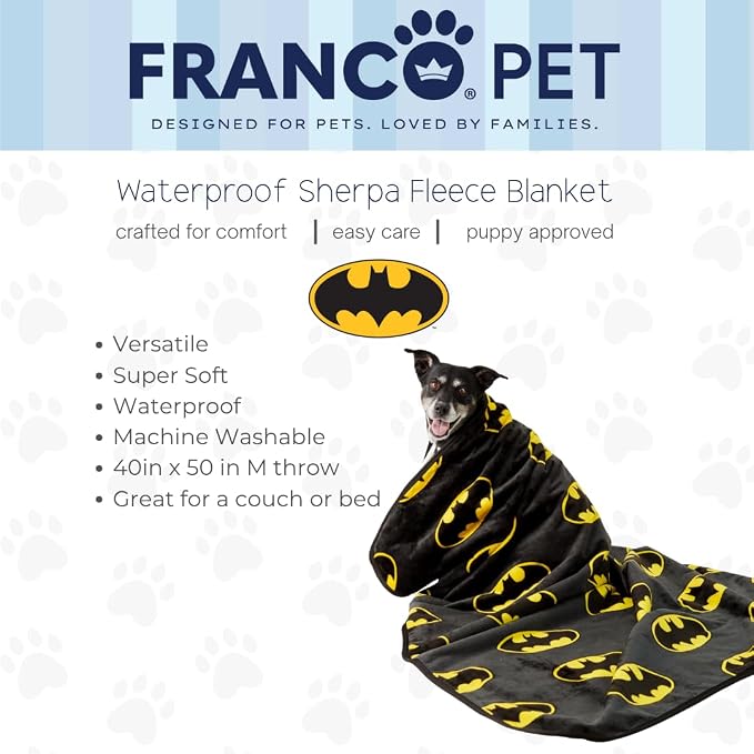 Batman DC Comics Waterproof Dog Bed Cover, Large 40x50 Pet Blanket for Furniture Bed Couch Sofa, (Officially Licensed) by Franco