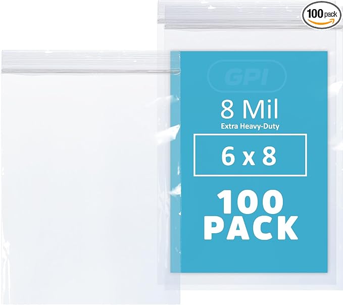 GPI - 6" x 8" Ultra Heavy-Duty Zip Bags, 8 Mil Extra-Thick Reclosable Puncture-Resistant Plastic Zipper Baggies, Resealable Poly Zip Top Bag for Construction, Tools, Screws & Sharp Objects. 100 Count