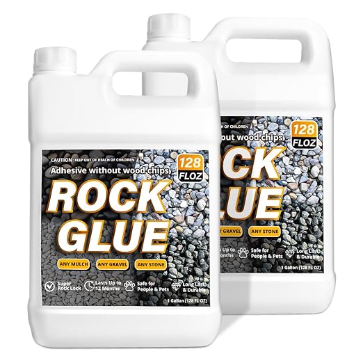 Rock Glue for Landscaping - 2 Gallon Heavy Duty Gravel Binder and Pebble Lock, Clear Drying Permeable Landscape Glue for Pea Gravel, River Rock, Stones & Mulch, Eco-Friendly, DIY Pathway (2x128oz)