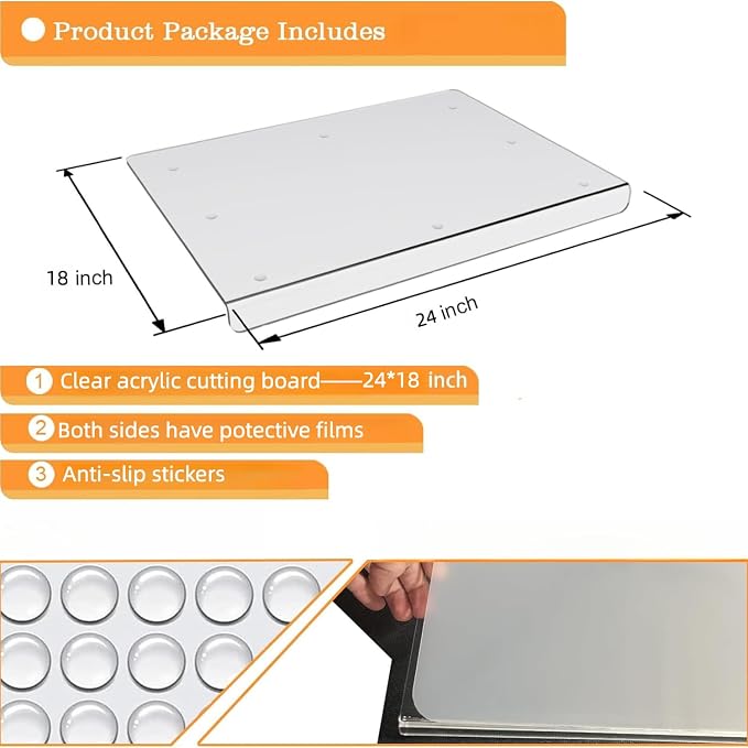 Acrylic cutting board with counter lip, 24 x 18 clear cutting board for countertop, one of the game-changing kitchen essentials, the non-slip cutting boards for kitchen by Moooope (Clear, X-Large)