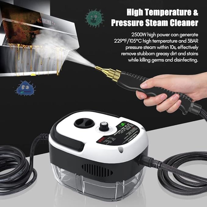 Portable Handheld Steam Cleaner, High Temperature Pressurized Steam Cleaning Machine with Brush Heads for Kitchen Furniture Bathroom Car, US Plug 110V (Red)