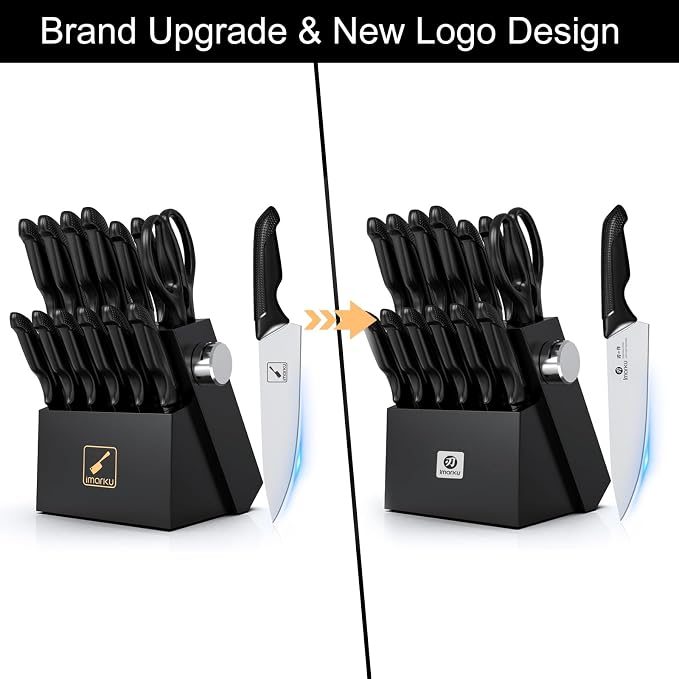 imarku 14-Piece Japanese High-Carbon Stainless Steel Knife Set，Black | Kitchen Knife Set with Block|15°Precision Edge | 56±2 HRC Hardness | Built-in Sharpener|Ergonomic Handles|Gifts Mom & Dad