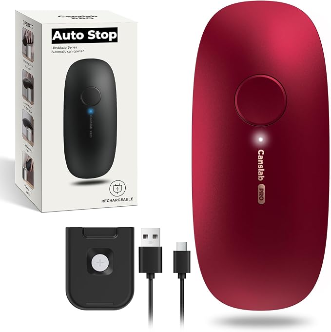 Canslab Ultrablade PRO Electric Can Opener,USB Rechargeable,Smart Auto Stop | Automatic Can Opener for Seniors with Arthritis, Handsfree Side Cut with Smooth Edge, Cordless, Kitchen Wall Mountable, Red