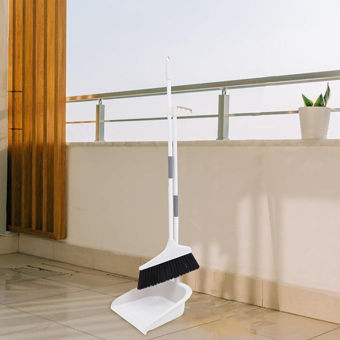 Healifty Broom Heavy Duty Dustpan Broom Set Household Floor Cleaning Tools Broom Dustpan Set 1 Set White