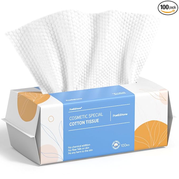 PoeticEHome Face Towel Disposable - Ultra Soft Cotton Tissue Dry Wipes - Lint Free Facial Cleansing Cloths