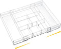 Briwooody 1 Pcs Acrylic Desk Drawer Organizer 9'' up to 18'' x 12'' x 2.1'' Expandable Drawer Organizer Trays with 8 Adjustable Compartments Clear Desk Accessories for Makeup Office Bathroom