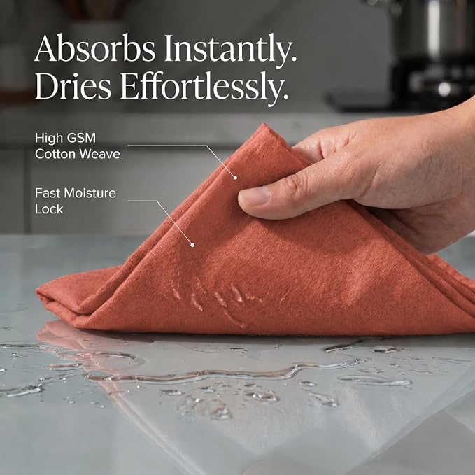 Urban Villa Kitchen Towels 100% Cotton Dish Towels for Kitchen(Set of 6) 20”x30” Dish Cloths Highly Absorbent Kitchen Linen Set with Hanging Loop Perfect for Drying Dishes Cleaning Hand Towels – Rust