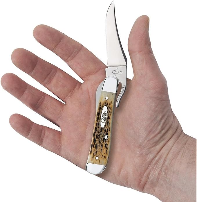 Case XX WR Pocket Knife Russlock Amber Jig Bone W/Sharpening Stone (61953L SS) - Length Closed: 4 1/4 Inches