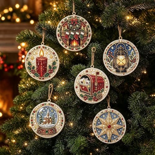 6PCS Christmas Ornaments DIY Pearl Diamond Art Kits for Adult Holiday