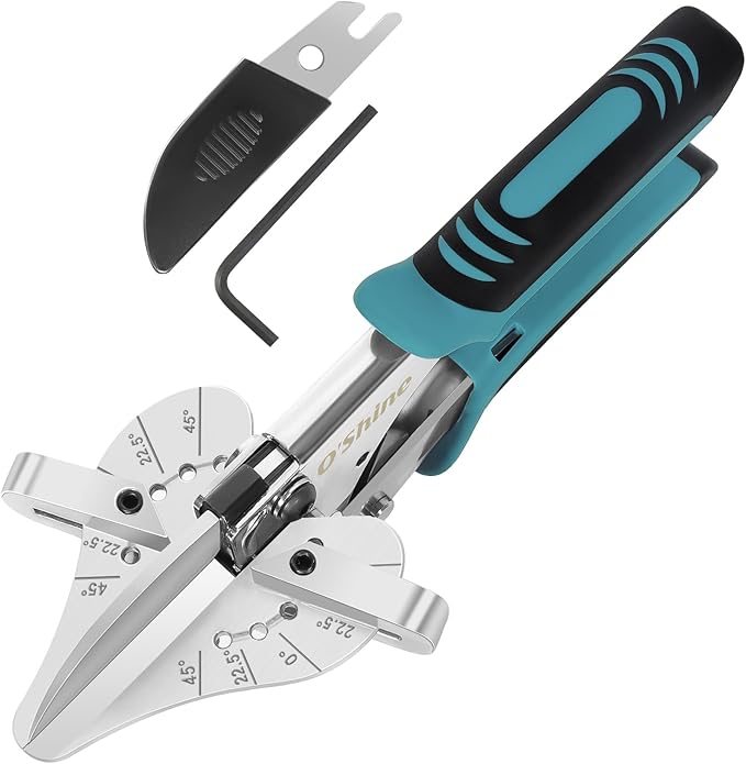 O'Shine 22.5 Professional Ratchet Miter Shears Elite, 22.5 45 & 90 Degree Heavy Duty Multi Angle Base Shoe Cutter, 3X Effort Saving Shoe Molding & Quarter Round Cutting Tool, 1 Extra Replacement Blade