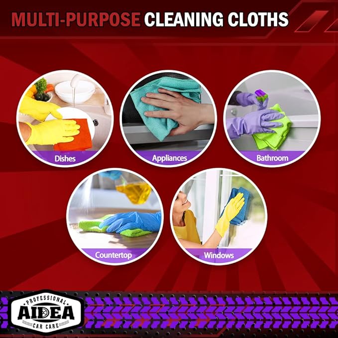 AIDEA Microfiber Cleaning Cloth, 200PK, Microfiber Towels for Cars, Shop Towels Cleaning Rags, Premium Wash Cloths, Absorbent Towel for SUVs, House, Kitchen, Window, Cleaning Supplies 12×12"