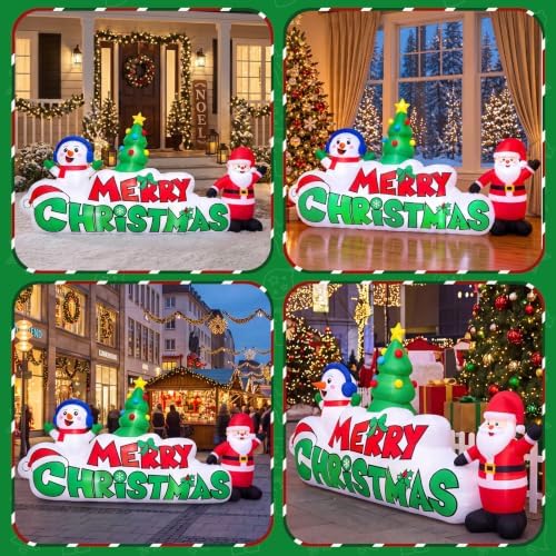 TOWPONICS 9.5FT Christmas Inflatable Outdoor Decoration Santa & Snowman