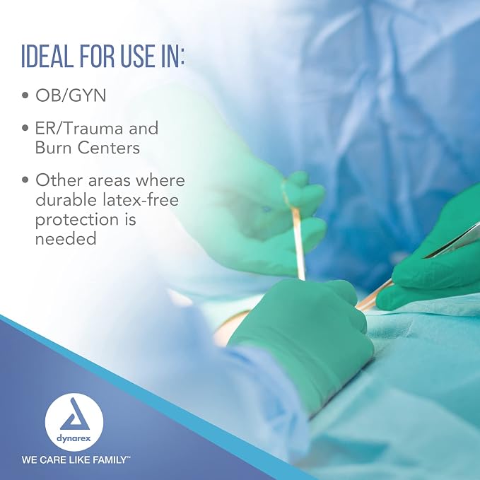 Dynarex Sterile Nitrile Surgical Gloves, Powder Free, Size 6.5, 50 Pairs of Gloves, White, 6.5