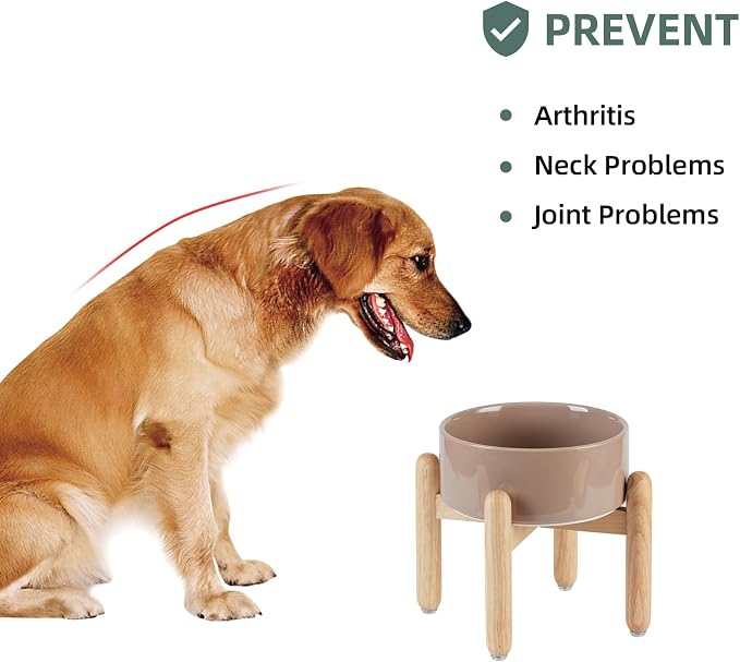 Havniva Elevated Dog Bowls Ceramic Dog Bowls with Stand, Dog Food Bowl | 7.3” Raised Dog Bowls with Non-Slip Wood Stand, Dog Food and Water Bowl Set, Dog Feeding Bowls for Medium Dogs