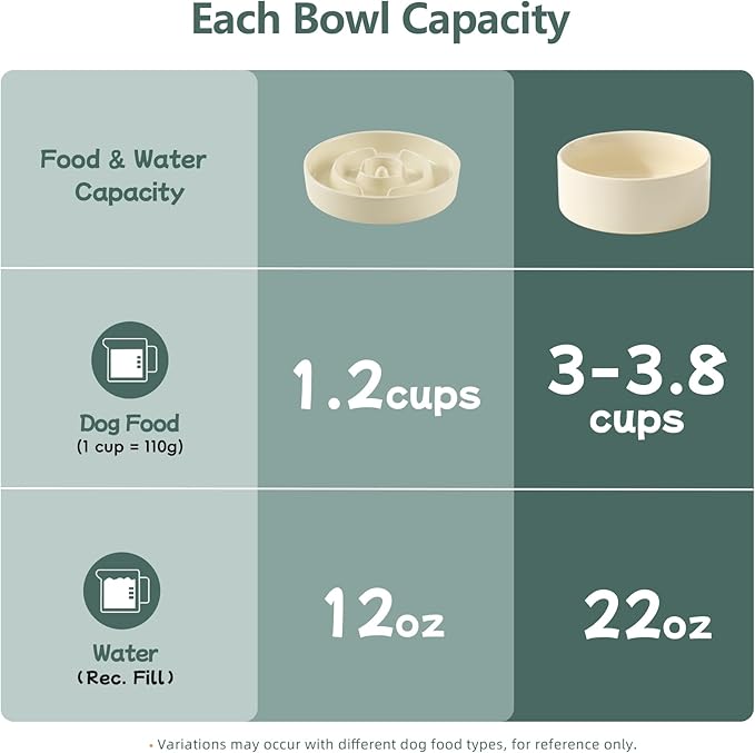 Havniva Elevated Slow Feeder Dog Bowls, Ceramic Dog Bowl Slow Feeder Set | 1.2 Cups Raised Slow Feeder Dog Bowl for Small Breed, 6.1” Dog Water Bowl with Wooden Stand, Puzzle Dog Food Bowl, Non-slip