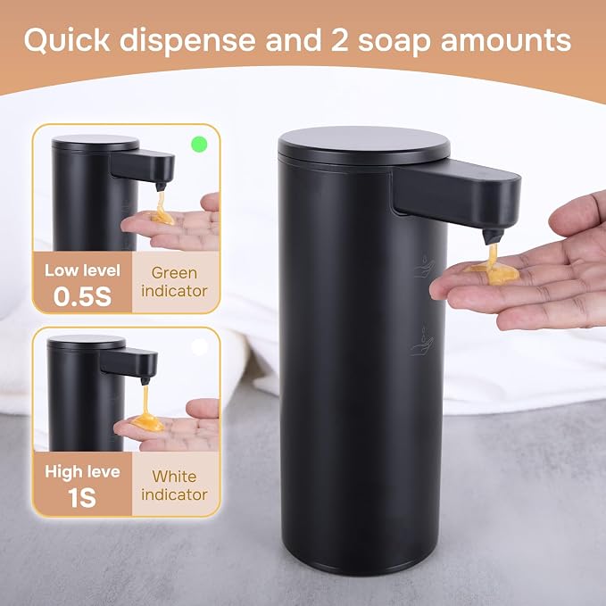 Automatic Soap Dispenser Stainless Steel with Sensor Infrared Soap Dispenser Electric IPX5 Waterproof USB-C Charging Motion Sensor for Kitchen & Bathroom Black, 9oz