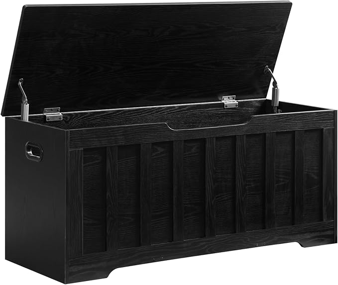 VANKILEY 43.3" Storage Chest Extra Large,Storage Trunk with 2 Safety Hinges,Wooden Storage Bench,Shoe Bench,43.3x15.7x19.1 Inch,Easy Assembly,Storage Bench for Bedroom,Living Room,entryway(Black)