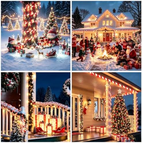 Christmas Candy Cane Lights Outdoor, 66ft White & Red Christmas rope Lights