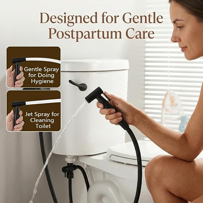 BARROCK Handheld Bidet Sprayer for Toilet, Stainless Steel Metal Made Baby Cloth Diaper Spraying Kit, Bathroom Toilet Bidet Attachment Set for Bathing Pets and Feminine Hygiene, Matte Black
