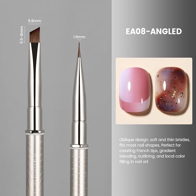 YOKEFELLOW EliteAlly Nail Art Brushes,Oblique Head French Tip Brush for Gel nail polish and Painting French Manicure Design Professional Nail Art Tool(EA08-ANGLED)