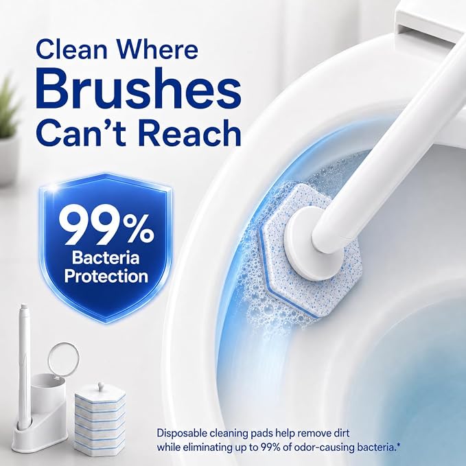 Electric Toilet Plunger and Disposable Brush Bundle, Heavy Duty High Pressure Air Unclogger Tool, 360° Toilet Wand Cleaning System with Caddy & 6 Refills