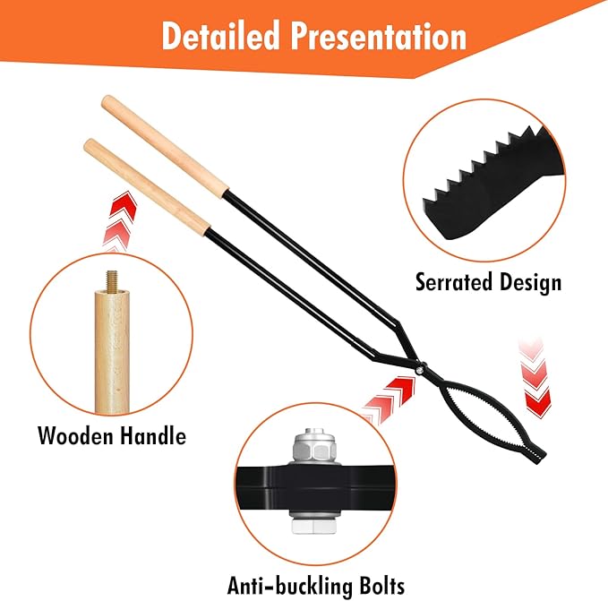 42 Inch Detachable Fire Tongs and Poker Set with Carrying Bag | Heavy Duty Fire Pit Tools, Log Grabber for Indoor Outdoor Use, Perfect for Fireplace, Fire Pit, Campfire, Wood Burning Stove