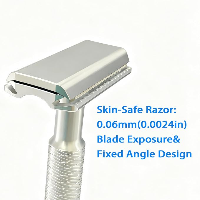 KAMPFE Shaving Razor CNC Aluminum Double Edge Safety Razor Contains 5 Blades.Perfect Fixed Shaving Angle With Superior Blade Rigdity.Aggress Type Reusable Single Blade Razors for Men and Women