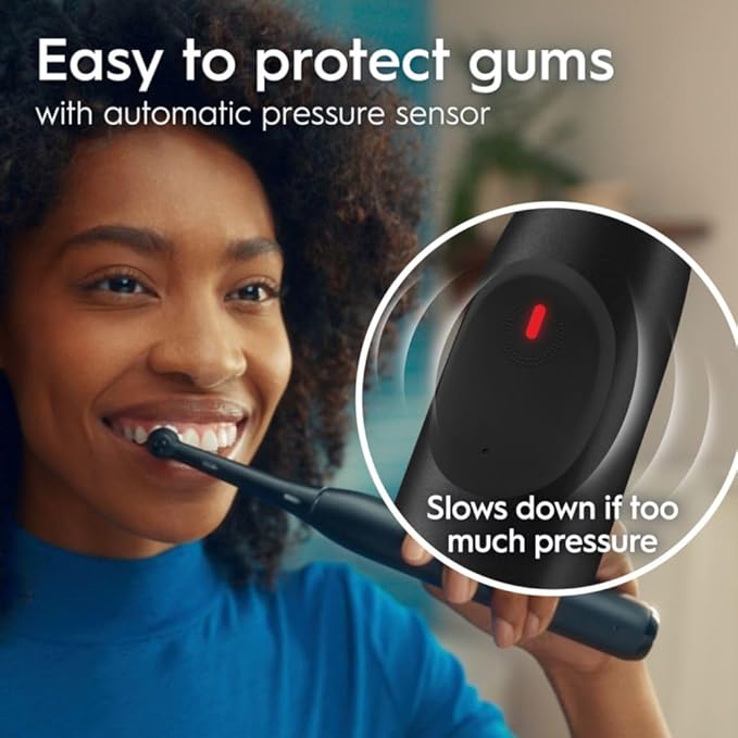 Oral-B Rechargeable Electric Toothbrush, iO2 Starter Kit, 3 Cleaning Modes, Automatic Pressure Sensor to Protect Gums, 2 Brush Heads, Night Black