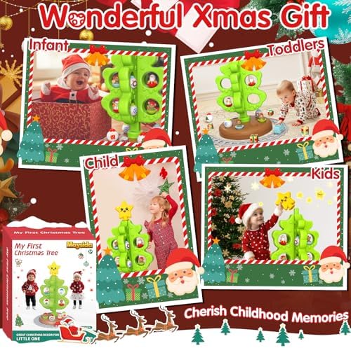 My First Christmas Tree for Kids, Tree Toy Set with Hanging Decorations Ornaments, Xmas Tree with Snowman/Santa/Moose/Gifts Toys, DIY Train Set with Tracks for Boys Girls