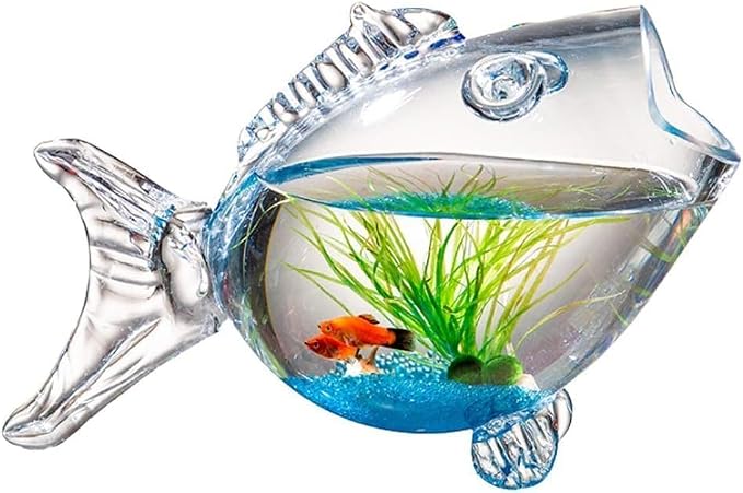 Thick-Walled,high-Transparency Glass Fish Tank,Small Fish-Shaped Fish Tank | Unique Fish Design, Clear Glass Material, Desktop Decor, Open Top Bowl, Home & Office Use