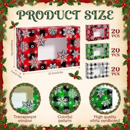 Tenceur 60 Pcs Christmas Cookie Box Window,8.8 x 5.8 x 2.8'',Buffalo