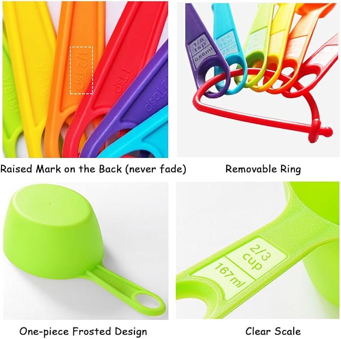 12 Piece Measuring Cups and Spoons Set, Colored Kitchen Measure Tools, Durable Nesting Cups and Spoons for Dry and Liquid, Dishwasher Safe