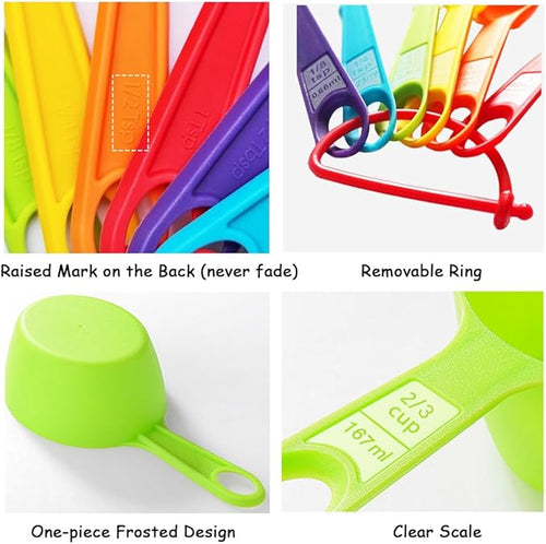 12 Piece Measuring Cups and Spoons Set, Colored Kitchen Measure Tools, Durable Nesting Cups and Spoons for Dry and Liquid, Dishwasher Safe (10)