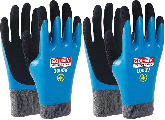 1000V Insulated Work Gloves, ASTM D120, 2 Pairs, Large | High dexterity electrical safety gloves. Non-slip grip, breathable. For EV, HVAC & low-voltage repair.
