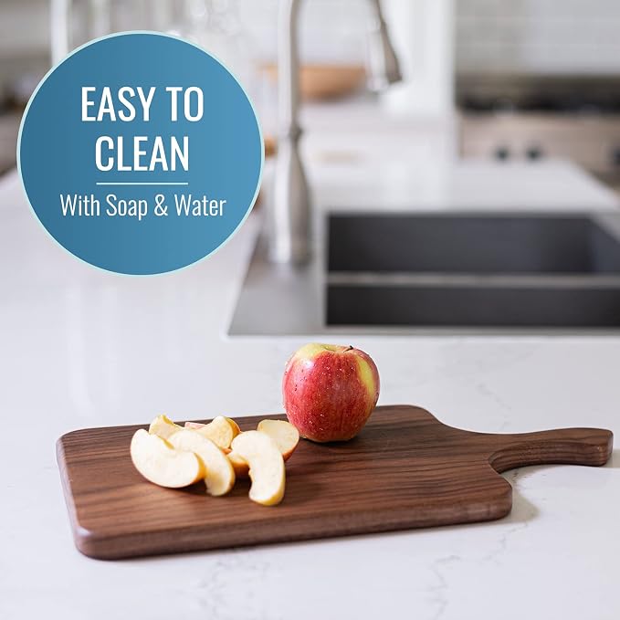 Brazos Home Medium Organic Wood Cutting Board Used for Serving, Chopping Fruit, Vegetables or Meat and as a Charcuterie Platter, Seasoned, Dark Walnut, 13.5 x 7 x .75